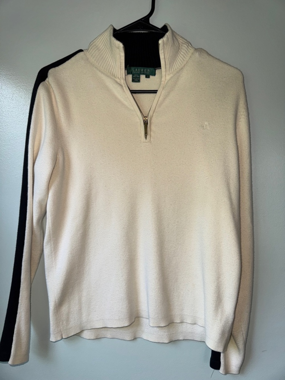 Ralph Lauren Cream Half-Zip Sweater with Black Sleeve Stripe